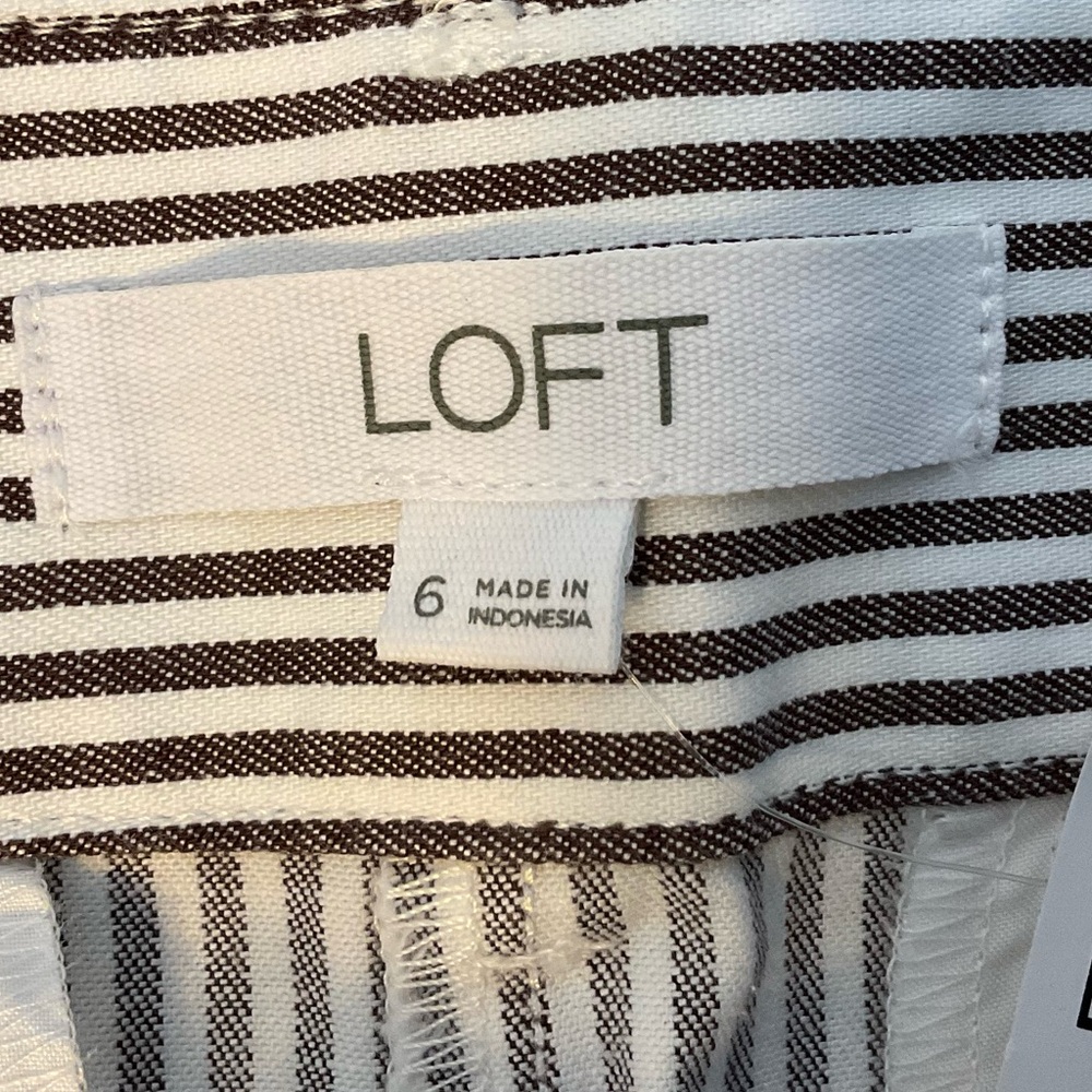 NWT LOFT Brown and White Striped Cropped Belted Pant - Size 6 - Picture 14 of 16